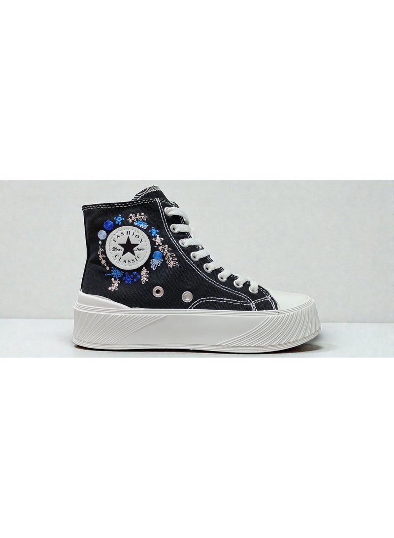 High-top canvas sneakers with a hand-embroidered design - Image 5